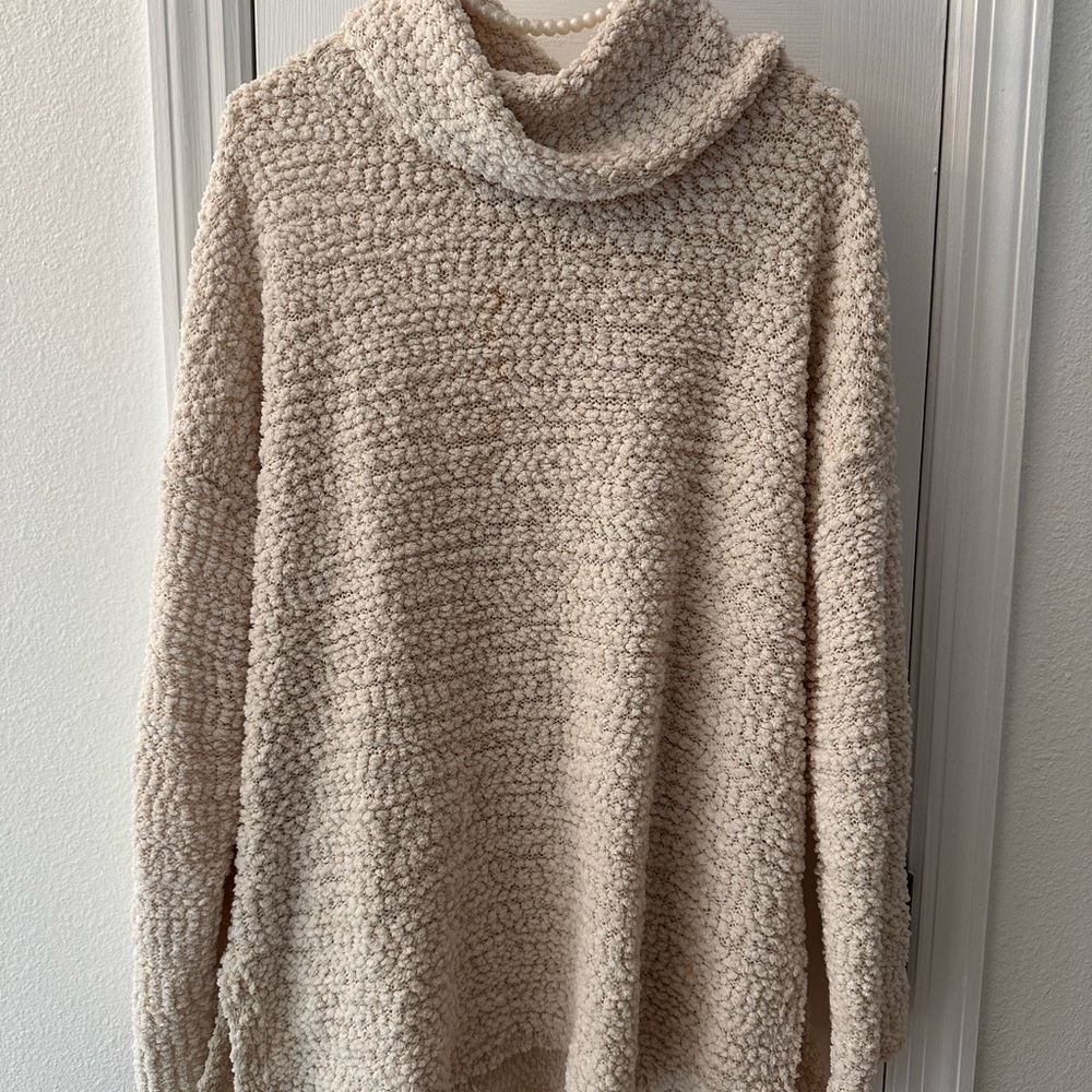 Charlotte Russe Textured Cream Cowl Neck Sweater